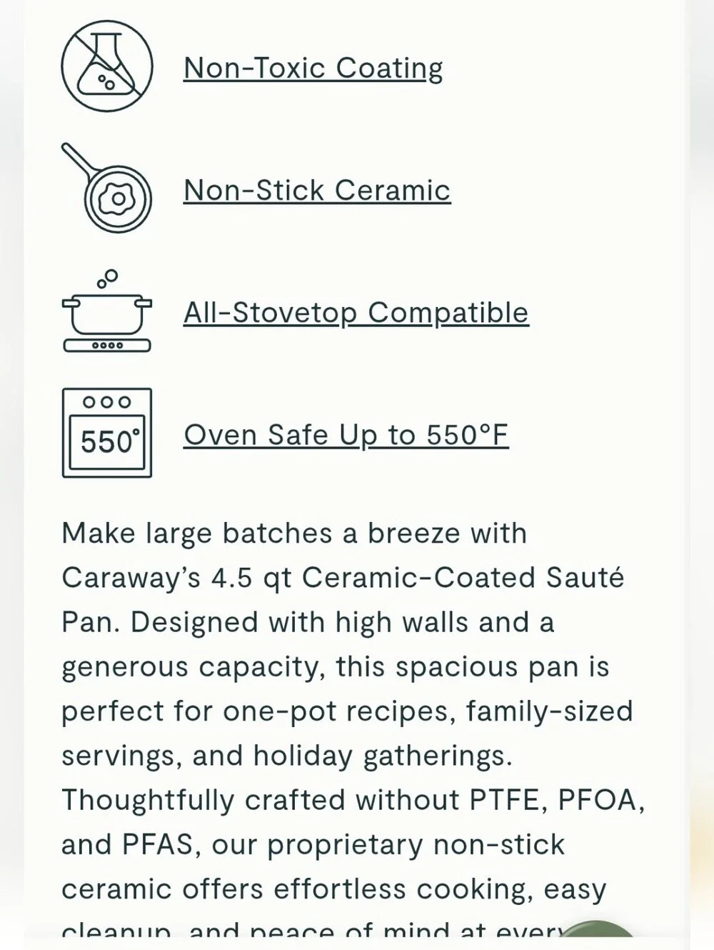 Caraway 4.5QT Nonstick Ceramic Saute Pan w/Lid- Cream